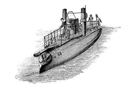 Antique illustration: ship, Torpilleur number 68, 1884