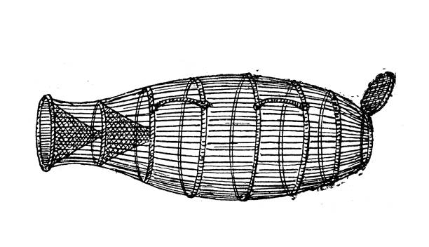 골동품 일러스트: 피쉬 트랩, 크릴 - fish trap stock illustrations