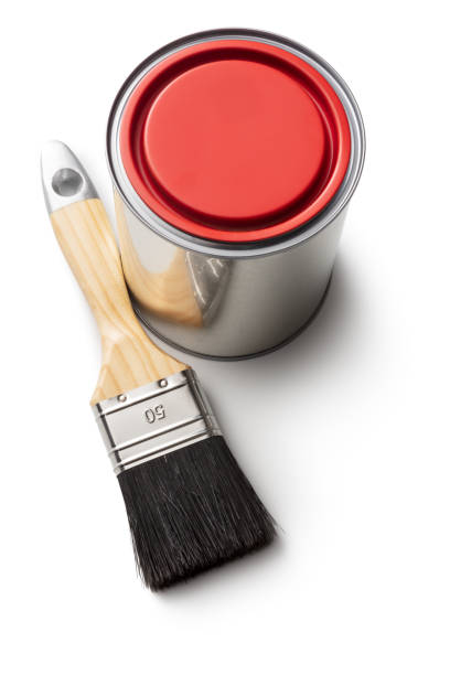 istock Paint: Red Paint Can and Paint Brush Isolated on White Background 1358081239