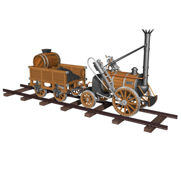 3D Rendering Illustration of Robert Stephenson´s model Rocket Steam Locomotive, created in 1829, winner of the Rainhill Tests held by Liverpool and Manchester railway, that same year.