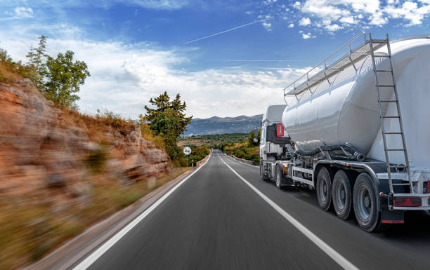 istock Fuel truck on the road. 1358084570