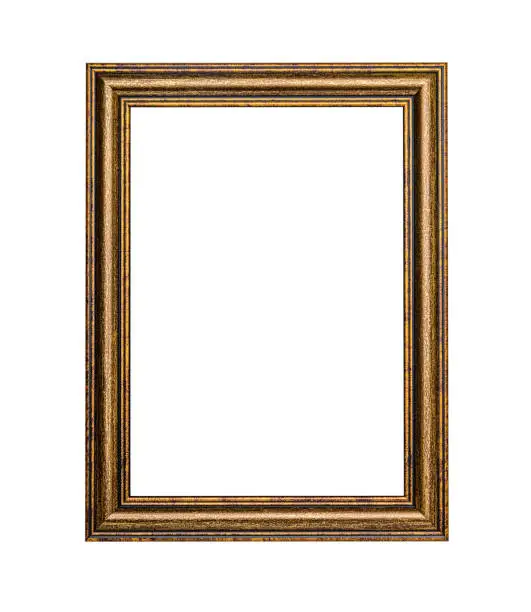 Classic wooden picture frame isolated on white background.