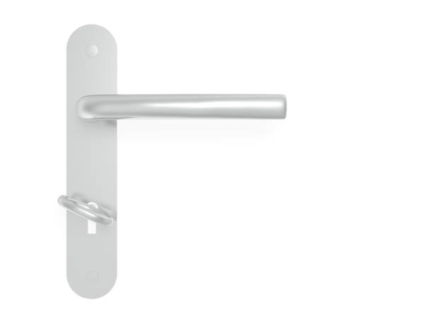 istock Door handle and key isolated on white background 1358085871
