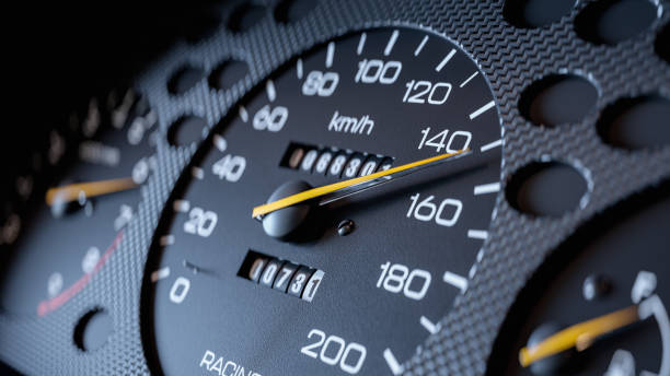 istock Sports car speedometer close up 3D 1358086294