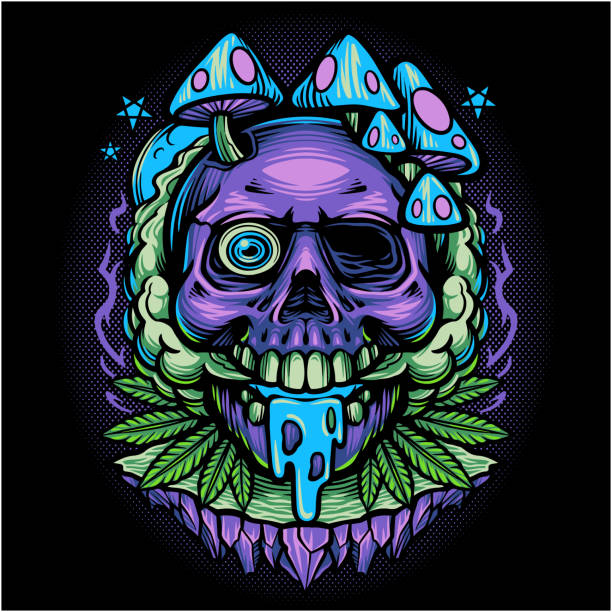 Skull magic mushroom weeds mascot Illustration of skull magic mushroom weeds mascot marijuana tattoo stock illustrations
