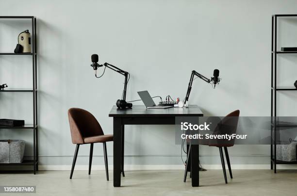 Minimal Podcast Setup Stock Photo - Download Image Now - Podcasting, Studio - Workplace, Studio Shot