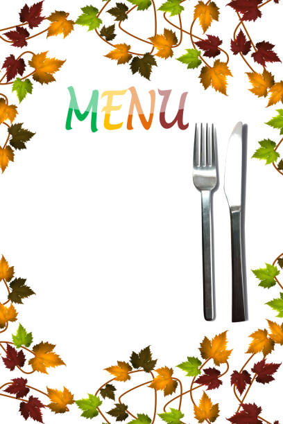 istock Restaurant menu card decorated with grape leaves in autumnal colors 1358088323