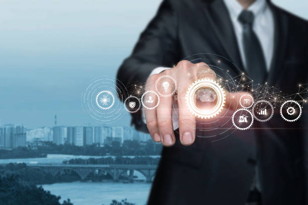 istock Businessman working with mechanisms of business process . 1358088908