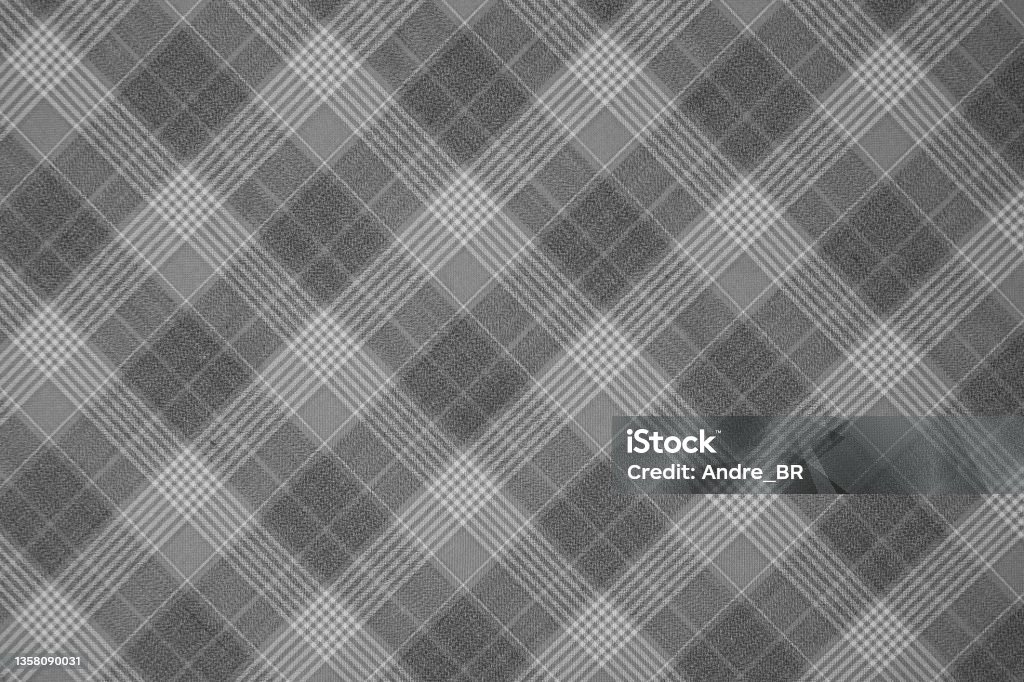 Black and white checkered pattern fabric background. Black and white plaid fabric tartan pattern texture background wallpaper. Backgrounds Stock Photo