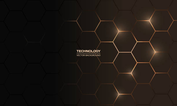 ilustrações de stock, clip art, desenhos animados e ícones de hexagon technology black and gold colored honeycomb abstract background. - video game flash