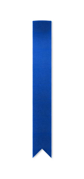 Real blue ribbon bookmark photographed on white background Shiny blue ribbon bookmark for use as a page reminder. Photographed isolated on a white background. An attractive design element for web pages and brochures. award ribbon photos stock pictures, royalty-free photos & images