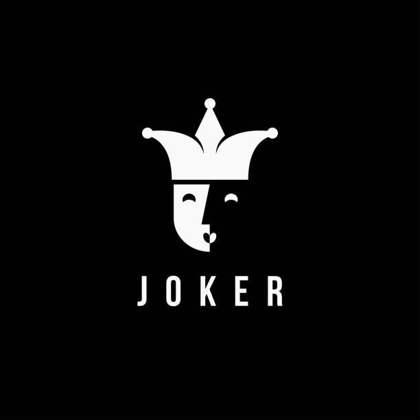 illustrations, cliparts, dessins animés et icônes de modèle vectoriel d’icône de logo joker / bouffon minimaliste sur fond noir - jester clown harlequin bizarre