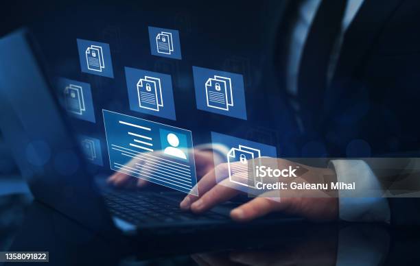 Corporate Data Management System And Document Management System With Employee Privacyemployee Confidentiality Software For Security Searching And Managing Corporate Files And Employee Information Stock Photo - Download Image Now