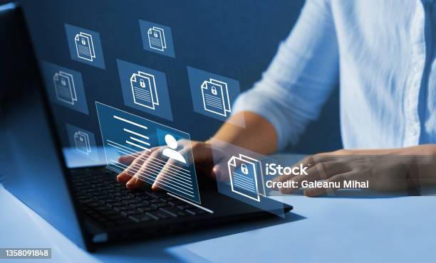 Corporate Data Management System And Document Management System With Employee Privacyemployee Confidentiality Software For Security Searching And Managing Corporate Files And Employee Information Stock Photo - Download Image Now