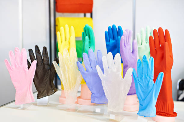 Household rubber vinyl gloves on exhibition