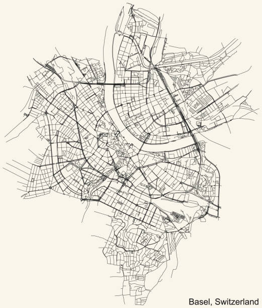 istock Street roads map of Basel, Switzerland 1358096152