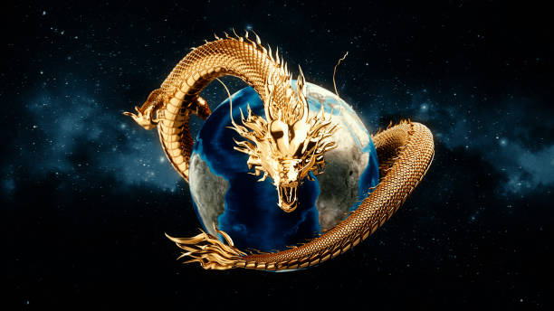 dragon chinois doré dans le monde entier. - dragon photos et images de collection