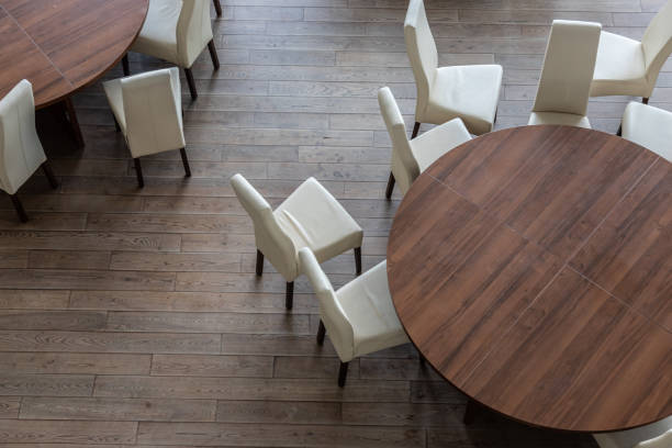 istock Abstract modern interior of cafe or meeting room with rounded armchairs 1358099320