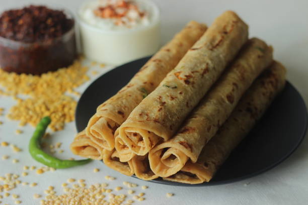 istock Daal paratha served with garlic chutney and curd. Indian flatbread with lentils and spices 1358100052