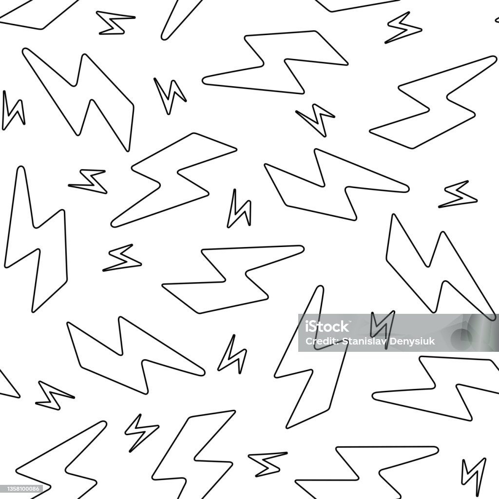 Square Lightning Pattern Handdrawn Vector Pattern In Doodle Style With Lightning Stock ...