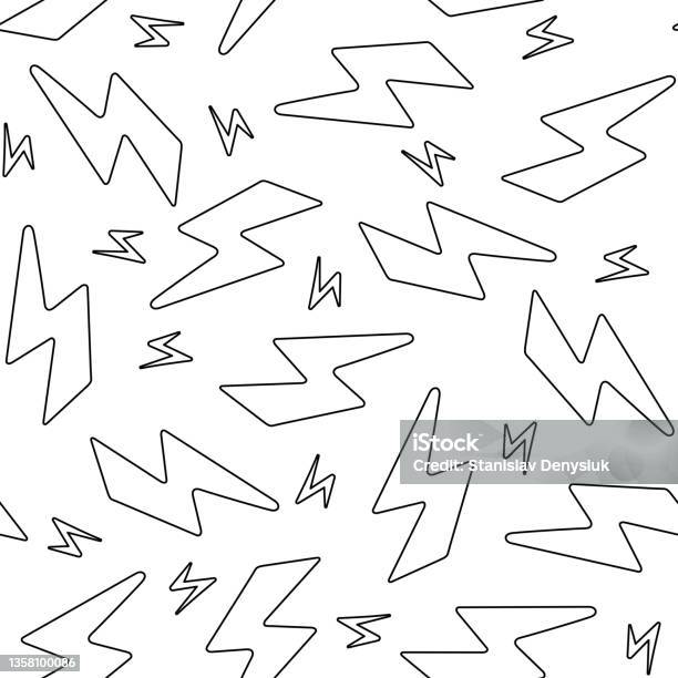 Handdrawn Vector Pattern In Doodle Style With Lightning Stock ...