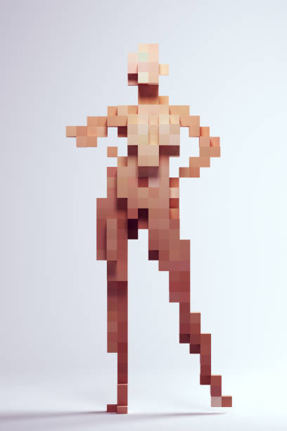frau weiblich abstrakter akt würfel block skulptur 3d pixel voxels - naked people women female stock-fotos und bilder