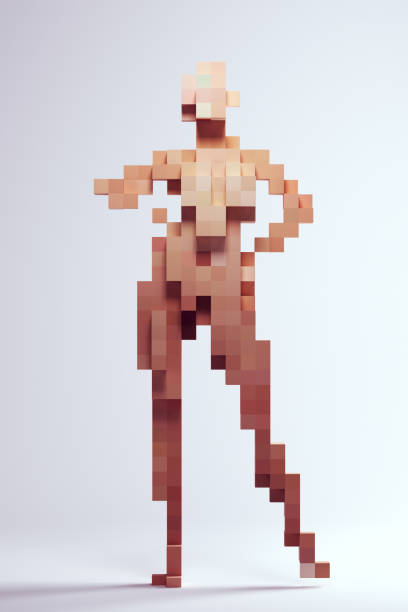 donna donna donna astratto nudo cubo blocco scultura 3d pixel voxels - nudo foto e immagini stock