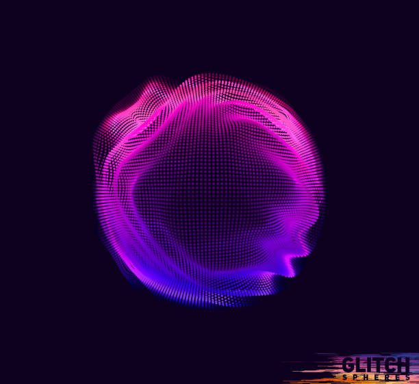 istock Abstract vector colorful mesh on dark background. Futuristic style card. Corrupted point sphere 1358102506