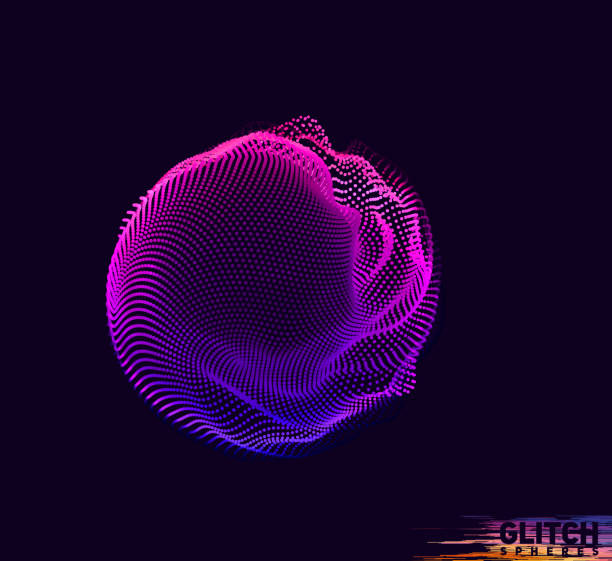 istock Abstract vector colorful mesh on dark background. Futuristic style card. Corrupted point sphere 1358102525