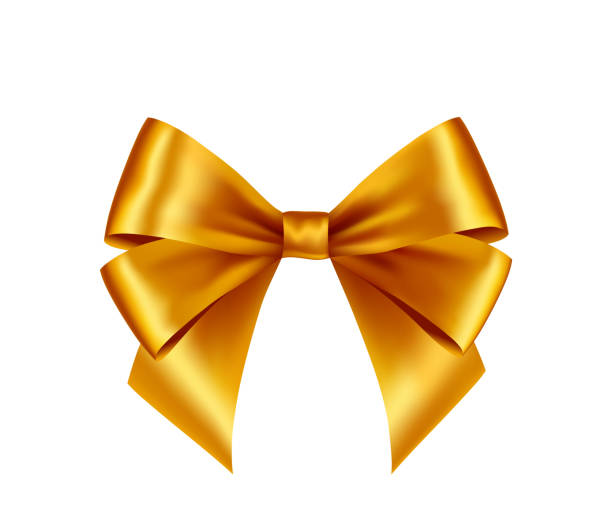 Shiny color satin ribbon on white background Gold Shiny satin ribbon on white background. Paper bow gold color. Vector decoration for gift card and discount voucher. bow hair bow ribbon gold stock illustrations