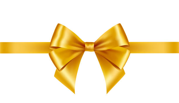 Shiny color satin ribbon on white background Gold Shiny satin ribbon on white background. Paper bow gold color. Vector decoration for gift card and discount voucher. bow hair bow ribbon gold stock illustrations