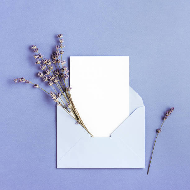 istock Mockup with card in lilac envelope. 1358104129