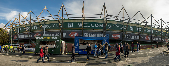 Plymouth, Devon, UK - October 2021: Fans outside Home Park, home of Plymouth Argyle before the league match against Ipswich on 30th October 2021