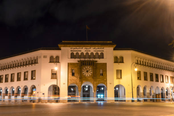 Main post, telegraph and telephone office of Rabat. Rabat, Morocco Main post, telegraph and telephone office of Rabat. Rabat's main post office is located in the centre ville, on the corner of avenue Mohammed V and rue Soekamo. Rabat, Moro moroccan currency photos stock pictures, royalty-free photos & images