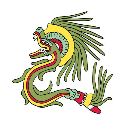 Quetzalcoatl, feathered serpent, Aztec god, as depicted in Codex Telleriano-Remensis. He was related to gods of the wind, of planet Venus, of the dawn, of merchants and of arts, crafts and knowledge.