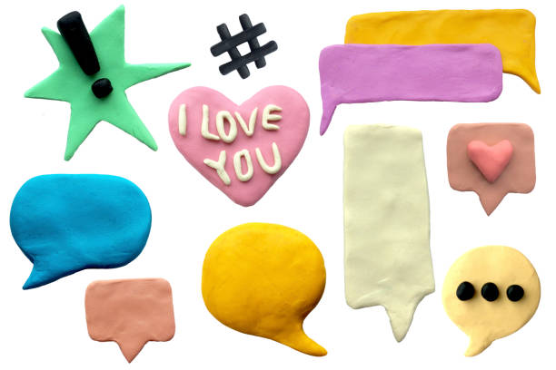 plasticine illustration 3d speech bubbles. cute set picture in the style of cardboard colored speech bubbles isolated on a white background made of plasticine. plasticine illustration 3d speech bubbles. cute set picture in the style of cardboard colored speech bubbles isolated on a white background made of plasticine. childs play clay stock illustrations