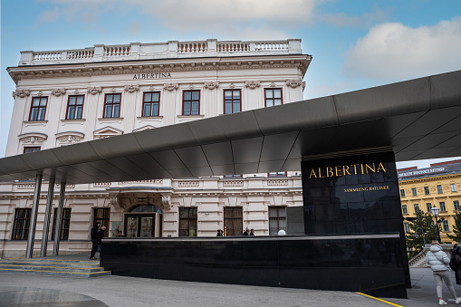 Vienna, Austria - November 14, 2021: Entrance to Albertina Museum. Albertina is one of most important gallery with about 65000 drawings and 1 million old master prints.