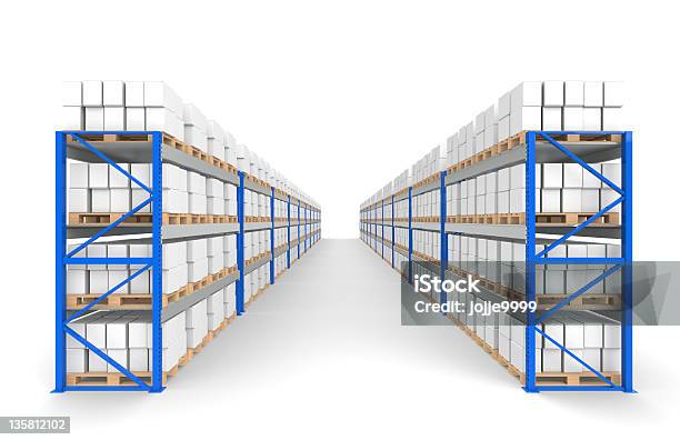 Warehouse Regalen 2 Reihen Sind Möglich Stockfoto und mehr Bilder von Auslieferungslager - Auslieferungslager, Berufliche Beschäftigung, Blau