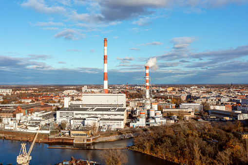 Industrial chimney urban scenery power plant pollution steam landscape