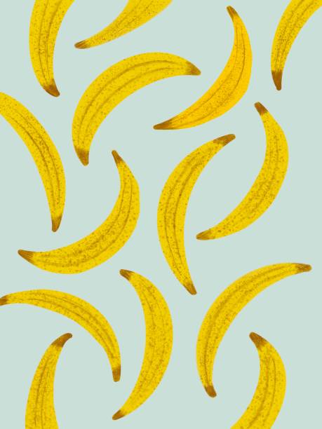 istock Ripe bananas with brown spots on a mint green background. Drawn in Procreate on iPad Pro. 1358129483