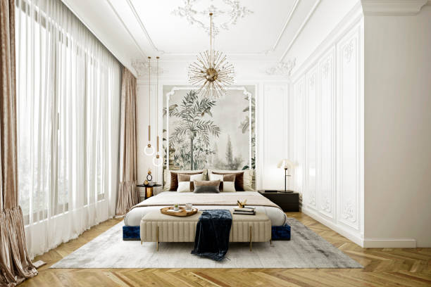 3d render of luxury hotel room - hotel suite imagens e fotografias de stock