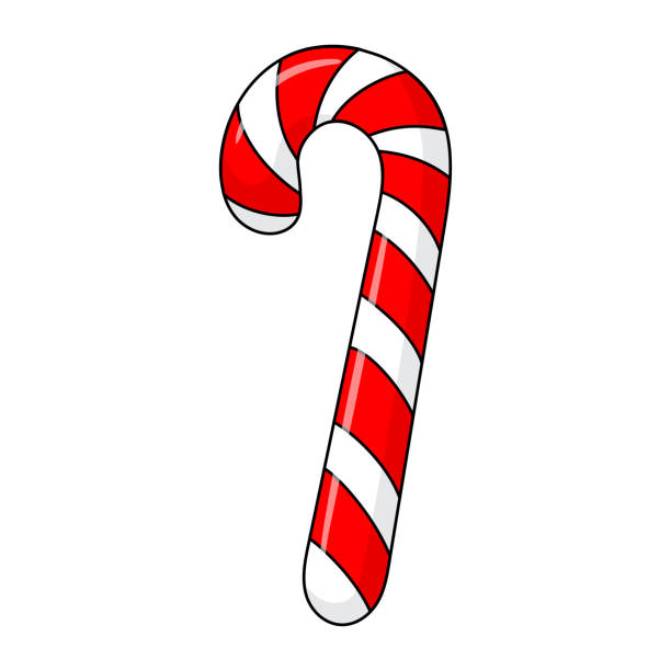 ilustrações de stock, clip art, desenhos animados e ícones de realistic christmas candy cane with red stripes. cute cartoon lollypop sweet on white background. winter symbol. santa's stripes cane. sweet holiday food. tradition christmas or new year dessert. - candy cane