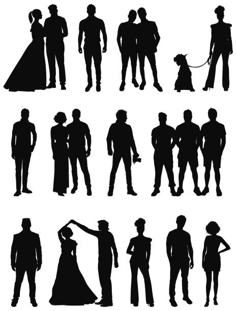 People silhouettes Highly detailed casual people silhouettes, wedding and photographer. wedding silhouettes stock illustrations