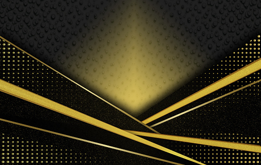 Dark corporate stripes abstract background with gold decorative lines and dots.