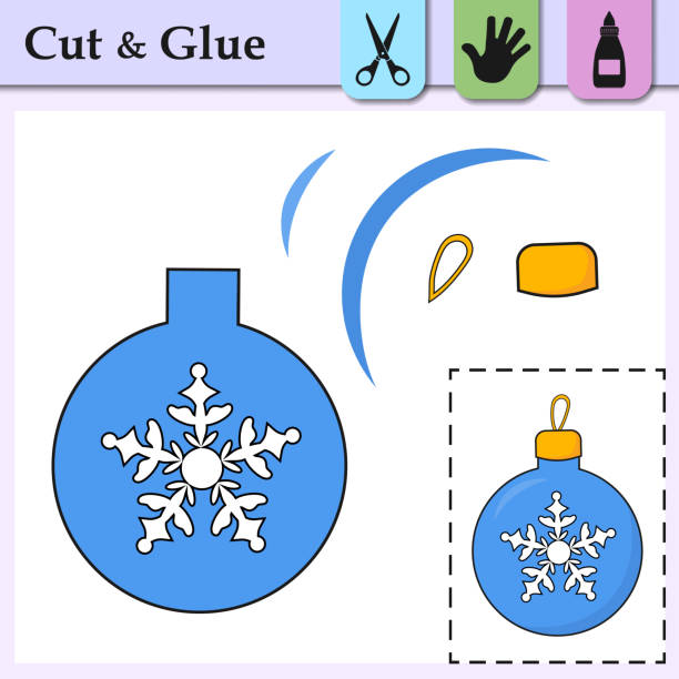 Paper game for kids. Create the applique cute New Year Toy. Cut and glue. Winter symbol. Education logic game for preschool kids. Worksheet activity perfect for scissor practice, motor,cutting skills Paper game for kids. Create the applique cute New Year Toy. Cut and glue. Winter symbol. Education logic game for preschool kids. Worksheet activity perfect for scissor practice, motor,cutting skill the perfect game stock illustrations
