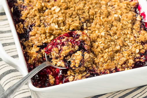 Homemade Berry Crumble Dessert with Blackberry and Oats