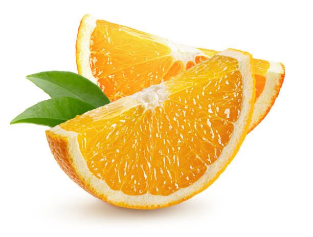 istock orange slices with leaves isolated on a white background 1358140026