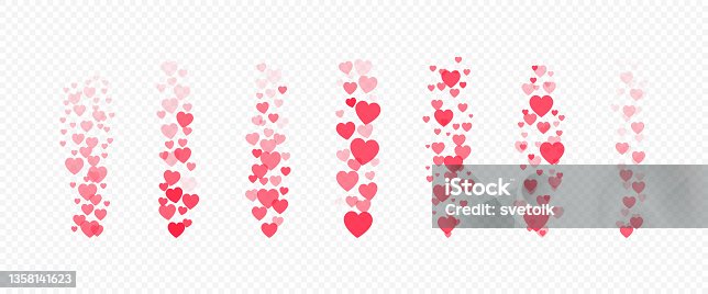 istock Flying red hearts, likes icons for live streaming interface. Social media design elements of love, following or feedback reaction. Falling small hearts for live blogging concept. Vector illustration 1358141623