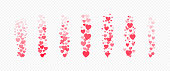 istock Flying red hearts, likes icons for live streaming interface. Social media design elements of love, following or feedback reaction. Falling small hearts for live blogging concept. Vector illustration 1358141623