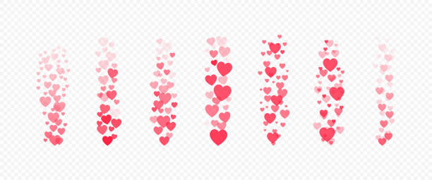 Flying red hearts, likes icons for live streaming interface. Social media design elements of love, following or feedback reaction. Falling small hearts for live blogging concept. Vector illustration vector art illustration